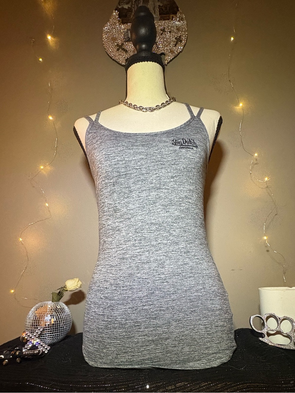 Von Dutch Gray Crisscrossed back tanktop
